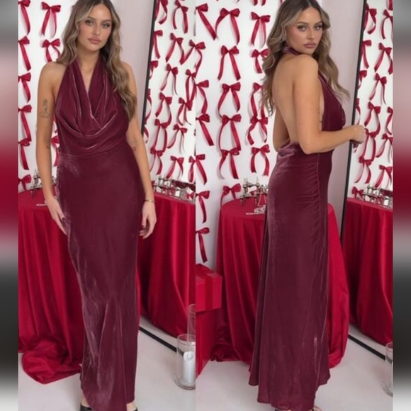 Zara Bloggers Favorite Raspberry Velvet Halter Dress Size Small - Picture 5 of 13